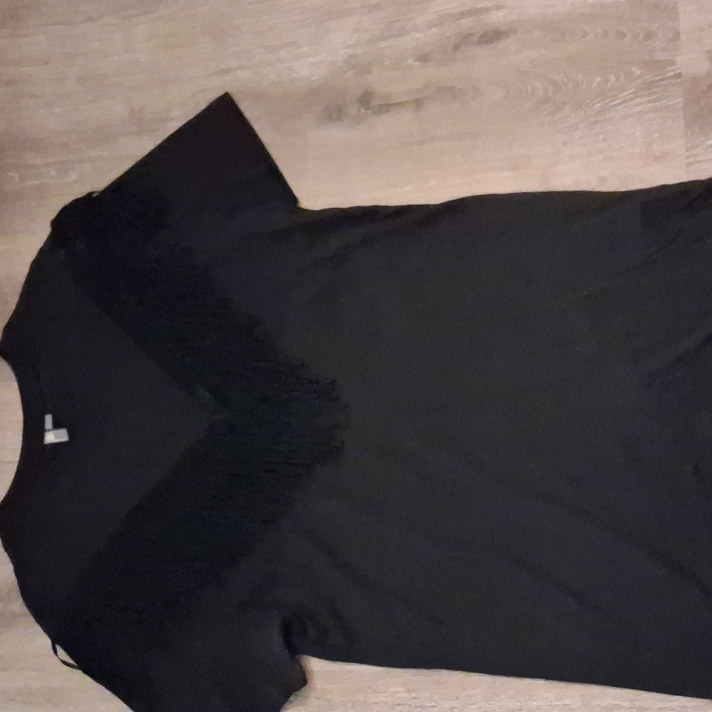 ASOS Black Fringe Detail Short Sleeve Top